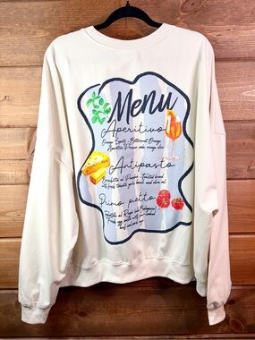 NWT Skinnydip London Italian Menu Foodie Graphic Sweatshirt Cream Size 1X 💕🌱